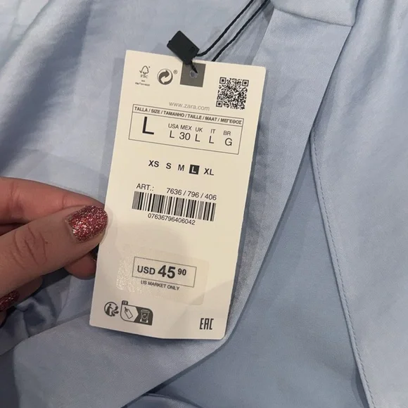 Zara Silky Light Blue Crop Size L NWT - Picture 4 of 4